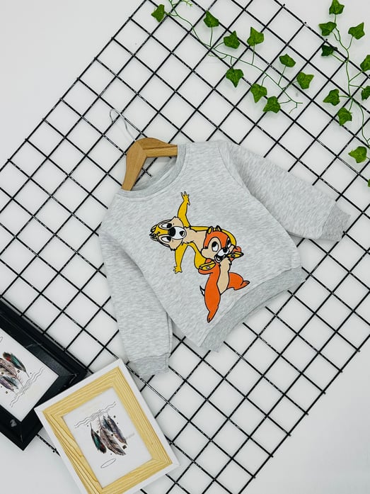 1072-75 Chip Dale Baskılı Erkek Çocuk Üç İp Şardonlu Sweat-GRİ
