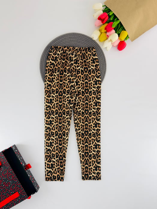 138-4 Leopar Desen Bel Lastikli Kız Çocuk Tayt-LEOPAR