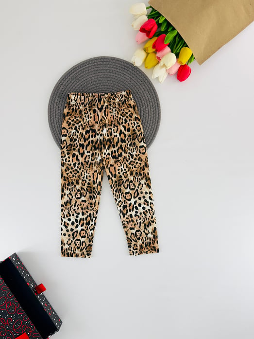 139-3 Leopar Desen Bel Lastikli Kız Çocuk Tayt-LEOPAR