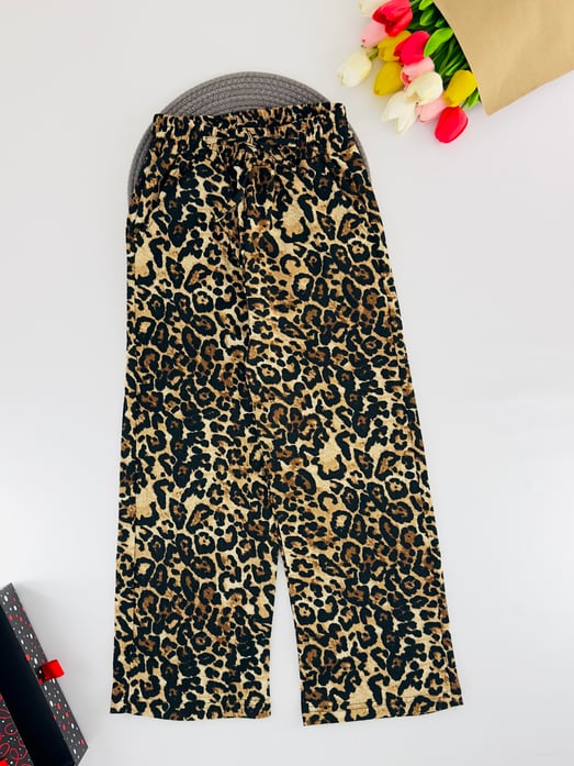 1612-1 Bürümcük Kumaş Leopar Desen Kız Çocuk Bürümcük Pantolon-LEOPAR