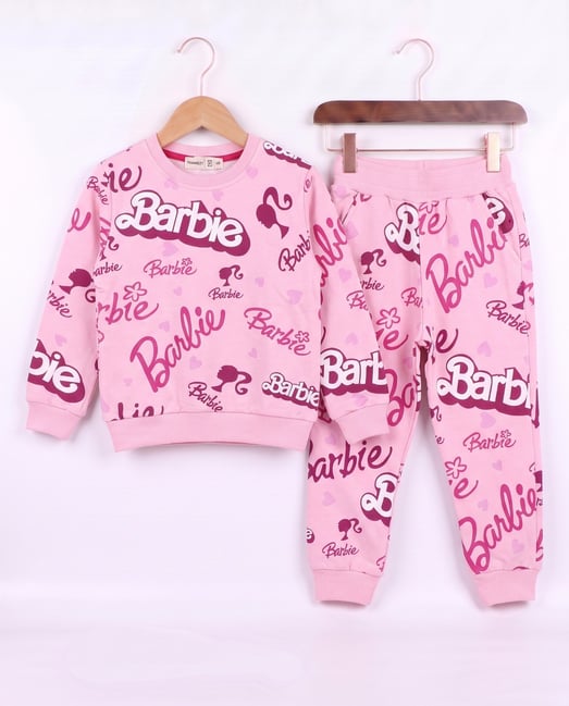 16314 Barbie Baskılı 3 İplik Şardonlu Kız Çocuk Takım-PEMBE