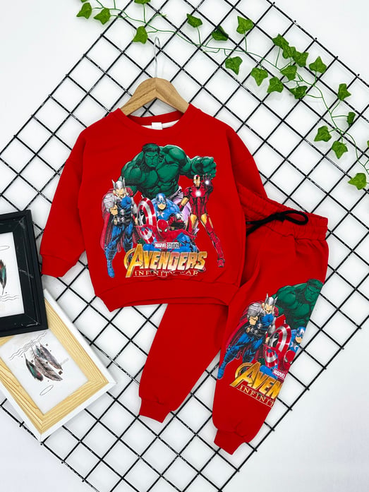 165 Hulk Avengers Yazılı Şardonlu Erkek Çocuk Takım-KIRMIZI