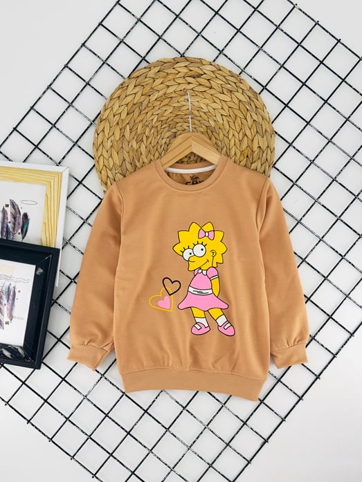 190410 Smps Baskılı Kız Çocuk Penye Sweat-TABA