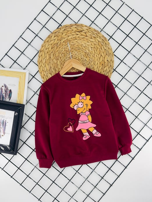 190410 Smps Baskılı Kız Çocuk Penye Sweat-BORDO