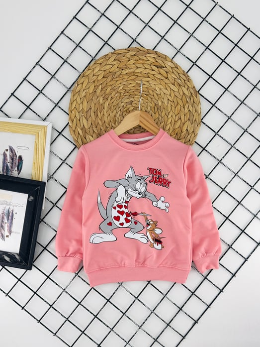 190435 Tm Jry Baskılı Kız Çocuk Penye Sweat-PEMBE