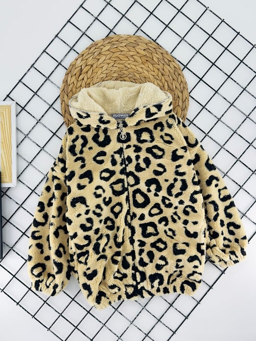 2005-2 Leopar Desen Kız Çocuk Peluş Mont-LEOPAR