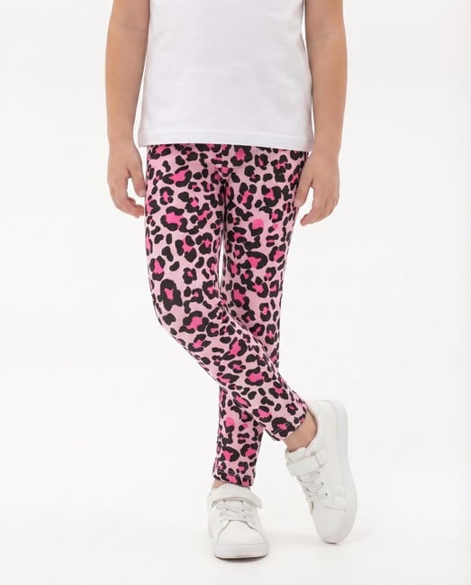 202510 Likralı Leopar Desen Kız Çocuk Tayt-PEMBE