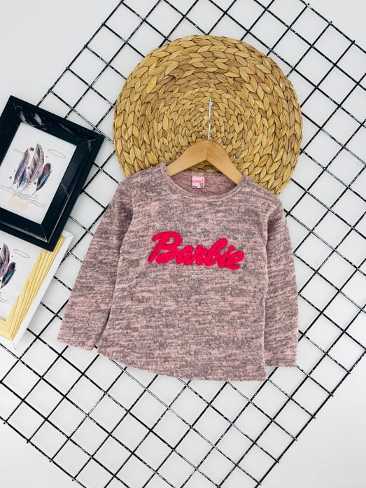 2027-2 Brb Yazılı Yıldız Nakışlı Kız Çocuk Mevsimlik Sweat-PEMBE