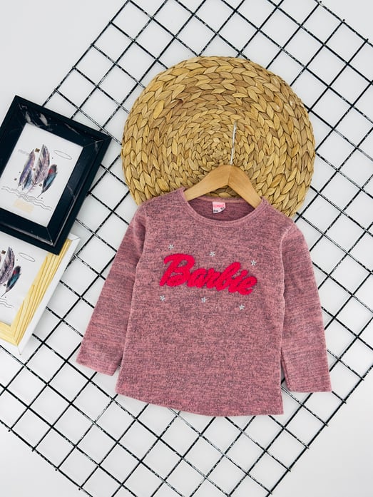 2027-2 Brb Yazılı Yıldız Nakışlı Kız Çocuk Mevsimlik Sweat-KOYU PEMBE