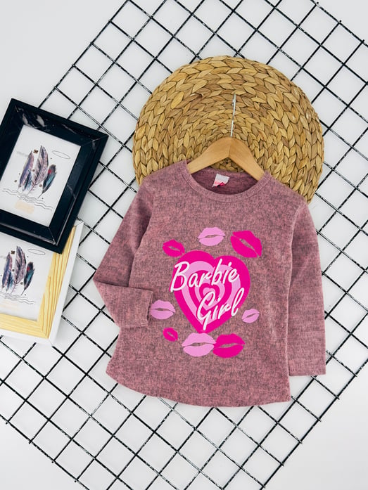 2027-5 Brb Girly Dudak Baskılı Kız Çocuk Sweat-KOYU PEMBE