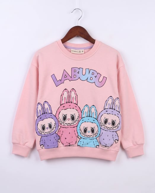 21701 Çoklu Labubu Baskılı Kız Çocuk Sweeat-PEMBE