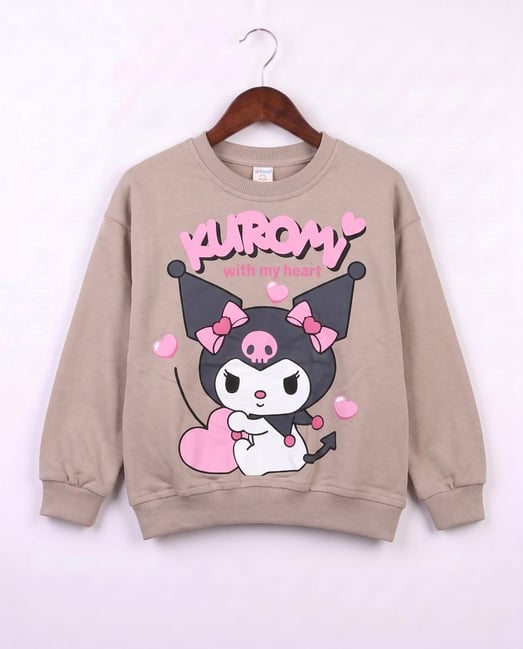 21702 Kuromi Kalp Baskılı Kız Çocuk Sweat-TABA