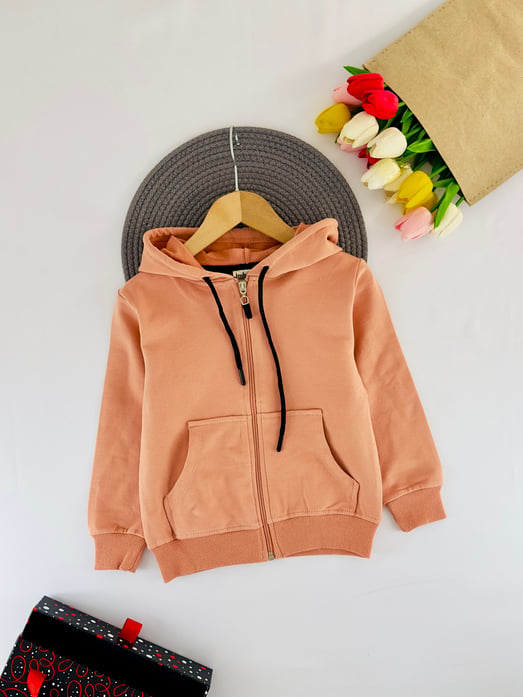 22003 Kanguru Cepli Unisex Hırka-KAVUN İÇİ