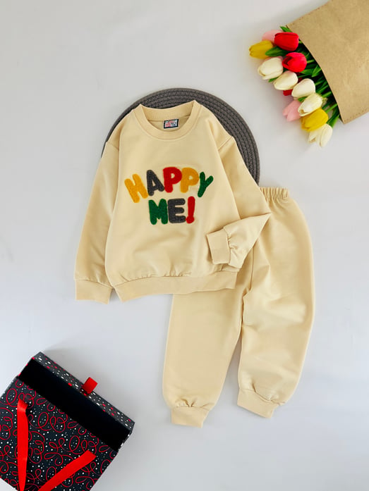 2205 Happy Me Nakışlı Mevsimlik Erkek Çocuk Takım-BEJ
