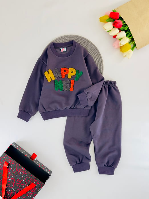 2205 Happy Me Nakışlı Mevsimlik Erkek Çocuk Takım-FÜME