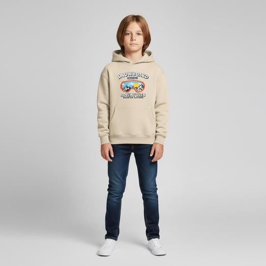 2264234 Adventures Yazılı Gözlük Baskılı Erkek Çocuk Üç İp Sweat-BEJ