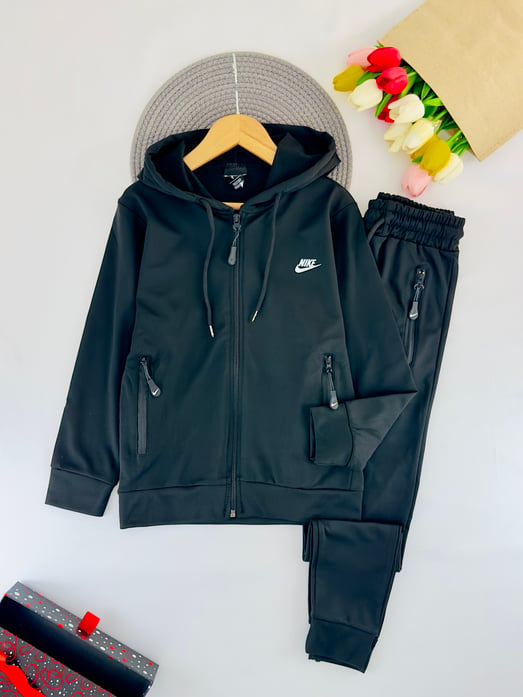 23501-1 Nıke Baskılı Dalgıç Kumaş Unisex Eşofman Takım-SİYAH