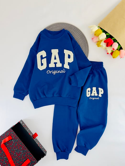 2408-13 Gap Baskılı Erkek Çocuk Takım-SAKS MAVİ