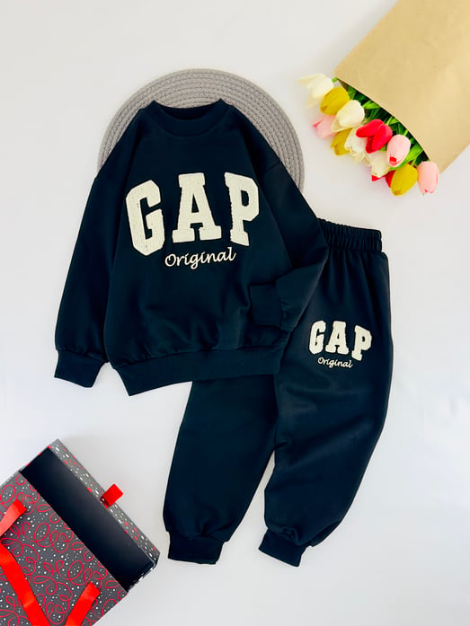 2408-13 Gap Baskılı Erkek Çocuk Takım-SİYAH