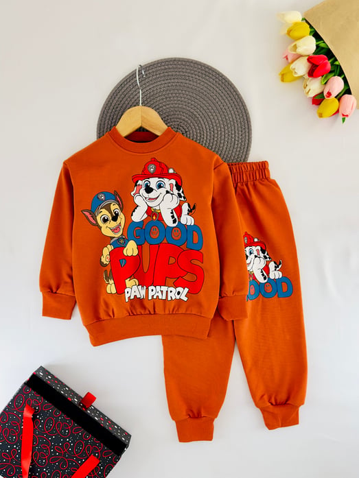 2408-9 Paw Petrol Baskılı Erkek Çocuk Takım-KİREMİT
