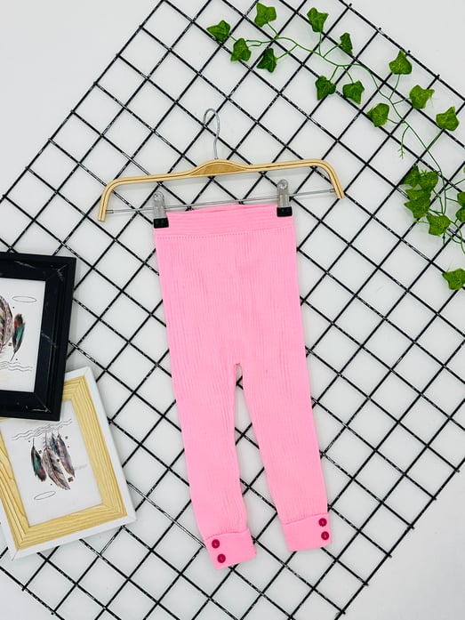 2409-2 Paça Düğmeli Kız Çocuk Triko Pantolon-PEMBE