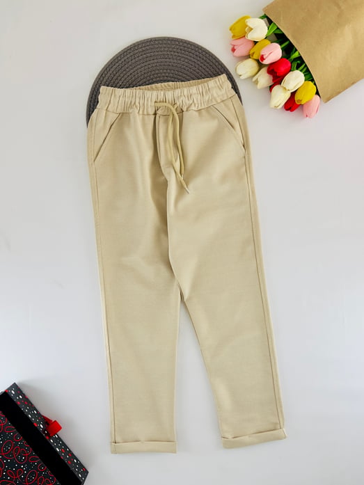 25426 Bel Lastikli Bağlamalı Erkek Çocuk Jager Pantolon-BEJ