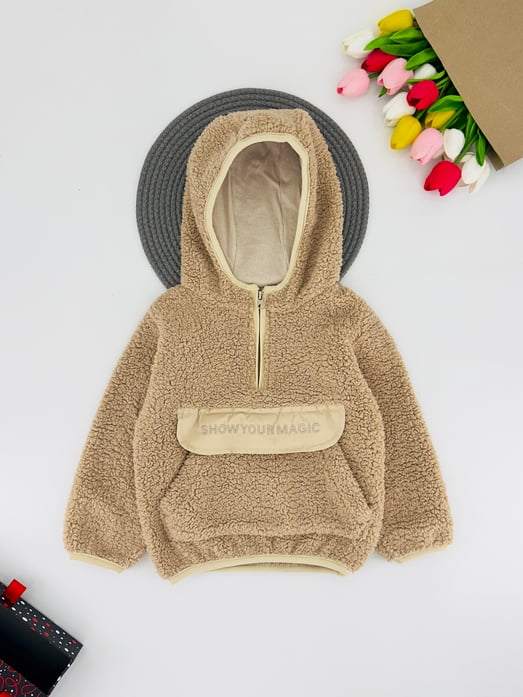25602 Showyourmagıc yazılı Fermuarlı Kız Çocuk Sweat-BEJ