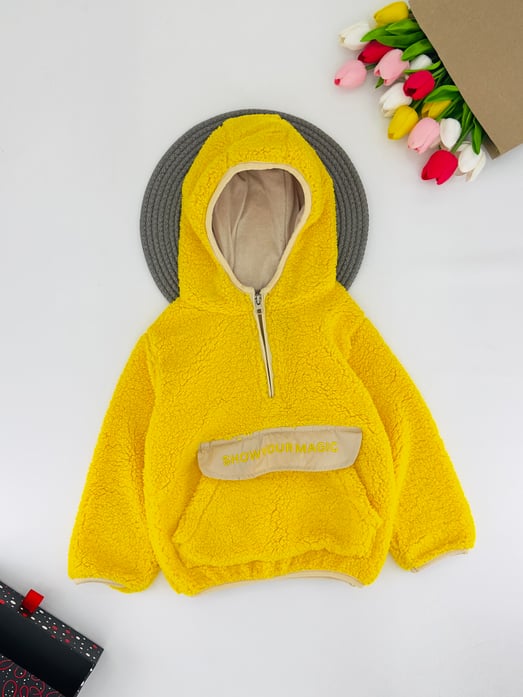 25612 Showyour Yazılı Önü Fermuarlı Kız Çocuk Polar Sweat-SARI