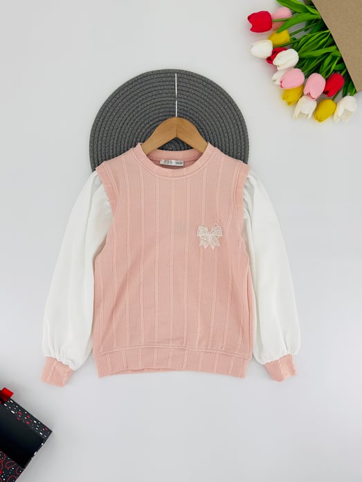 26020 Fiyonk Detaylı Kolları Lastikli Kız Çocuk Buliz-PEMBE