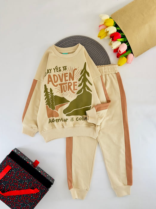 26121 Adventure Baskılı Erkek Çocuk Takım-KİREMİT
