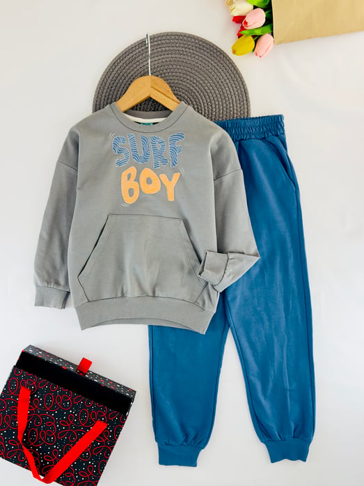26123 Surf Boy Baskılı Erkek Çocuk Takım-İNDİGO MAVİ