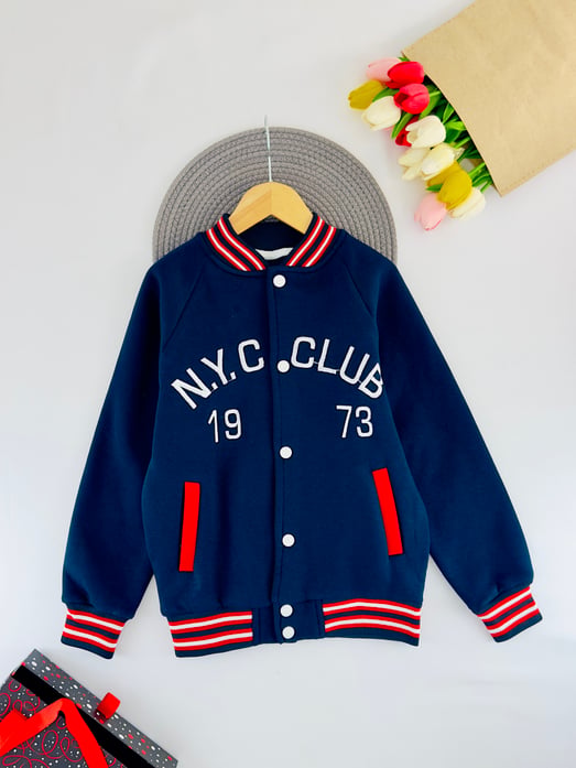 3026 Nyc Clup Nakışlıı Erkek Çocuk Kolej Hırka-LACİVERT