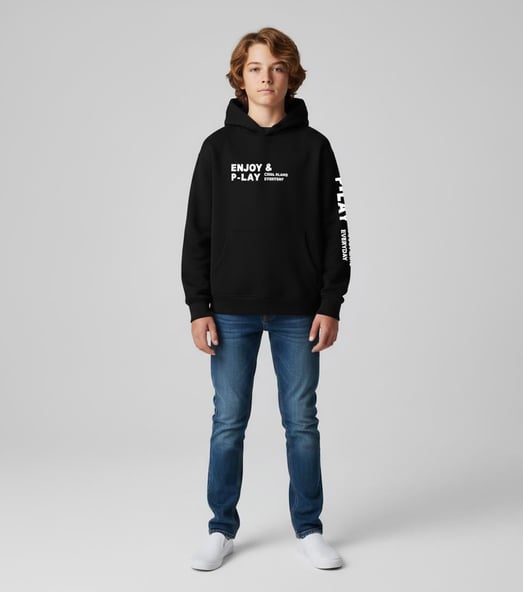 3264365 Enjoy Yazılı Kapşonlu İki İplik Erkek Çocuk Sweat-SİYAH
