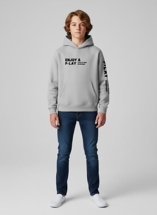 3264365 Enjoy Yazılı Kapşonlu İki İplik Erkek Çocuk Sweat-TAŞ
