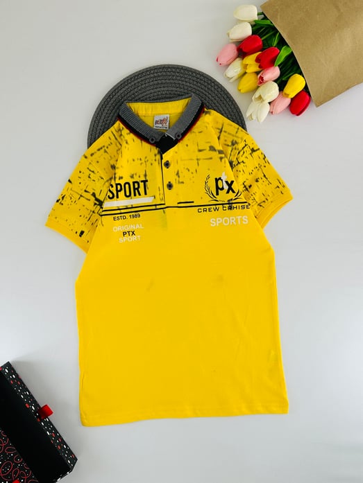 3300-53 Sport Yazılı Baskılı Erkek Çocuk Penye Tişört 8012-SARI