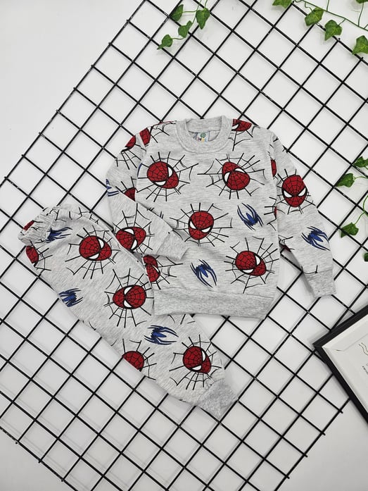 3805 Kırmızı Örümcek Adam Baskılı Erkek Pijama Takımı-GRİ