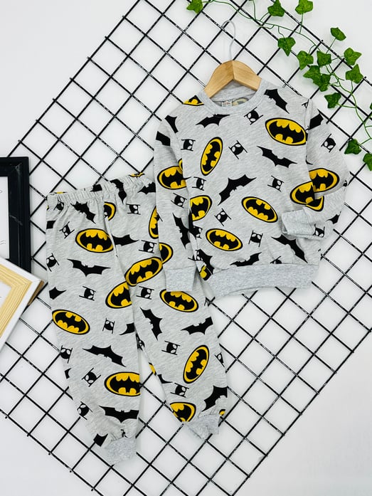 3810 Batman Baskılı Erkek Pijama Takım-GRİ