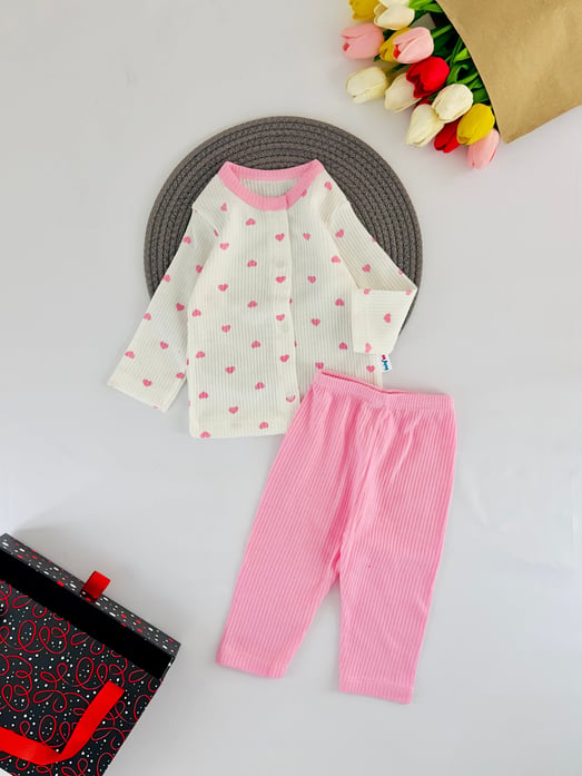 4007-6 Minik Kalpli Kız Bebek Raporlu Takım-PEMBE