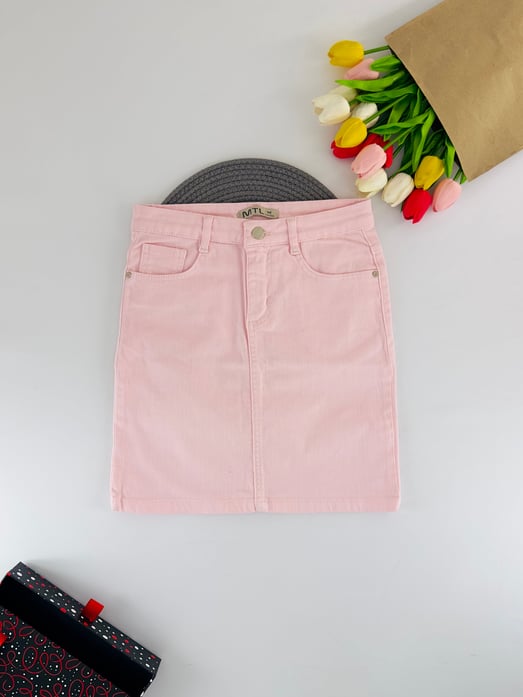 4196-1 Kız Çocuk Düz Model Kot Etek-PEMBE