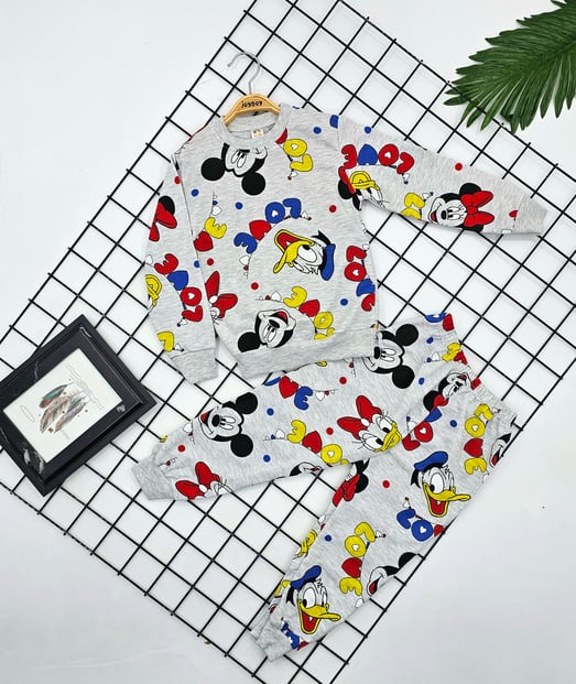 4708 Love Mickey Baskılı Kız Pijama Takımı (8-12 Yaş)-GRİ