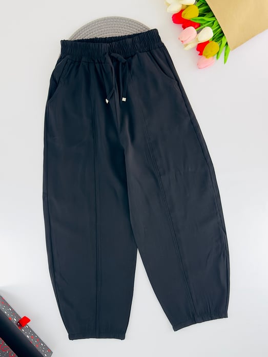 5878 Bel Lastikli Kız Çocuk Baggy Tek Alt-SİYAH