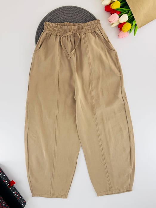 5878 Bel Lastikli Kız Çocuk Baggy Tek Alt-BEJ