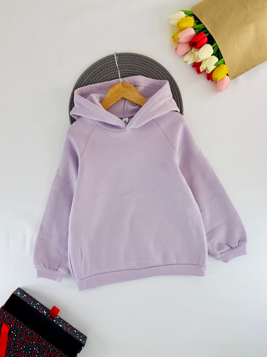 6250-1 Kız Çocuk Kapşonlu Üç İp Şardonlu Sweat-LİLA