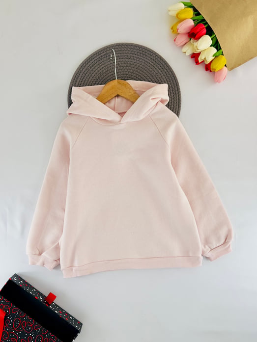 6250 Kız Çocuk Kapşonlu Üç İp Şardonlu Sweat-TOZ PEMBE
