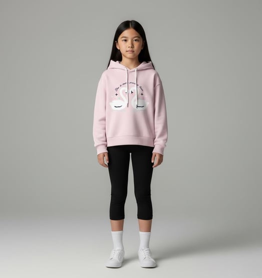 6264255 Filamingo Yıldız Baskılı İkili Kız Çocuk Sweat-PEMBE