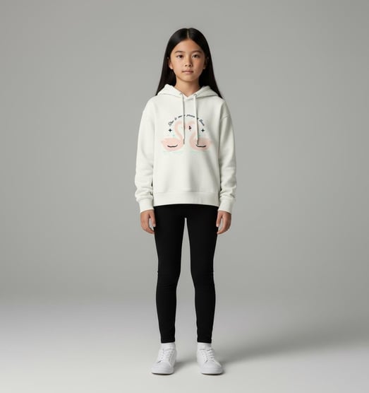 6264255 Filamingo Yıldız Baskılı İkili Kız Çocuk Sweat-BEYAZ