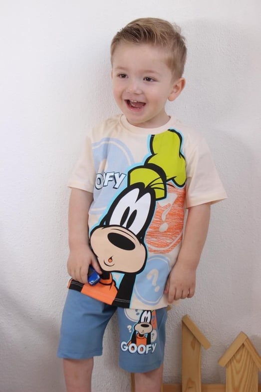 6269 Goofy Baskılı Erkek Çocuk Penye Şortlu Takım-MAVİ