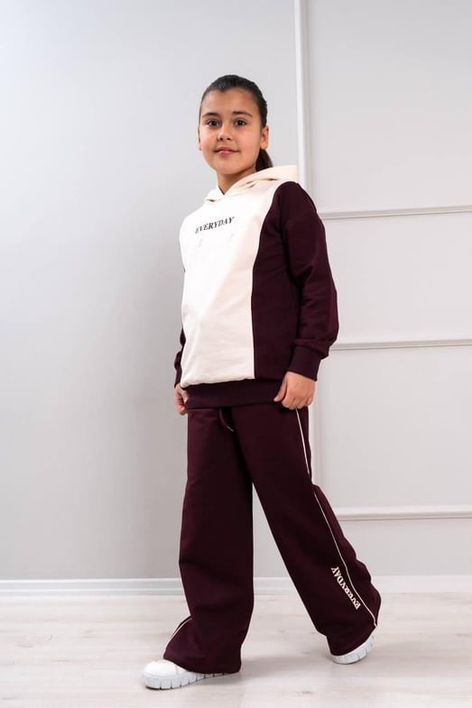 6499 Evenyday Baskılı Kız Çocuk Oversize Takım-MÜRDÜM