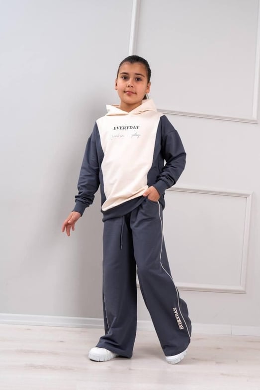 6499 Evenyday Baskılı Kız Çocuk Oversize Takım-FÜME