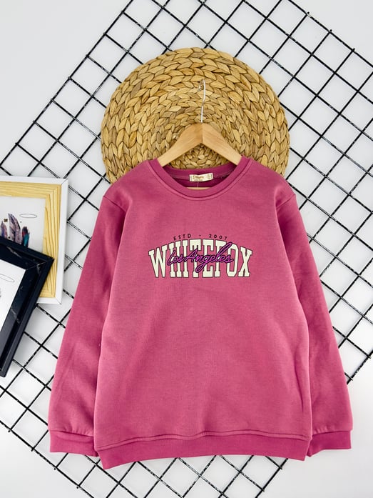 7343214 Wittot Yazılı Baskılı Üç İp Şardonlu Kız Çocuk Sweat-MÜRDÜM